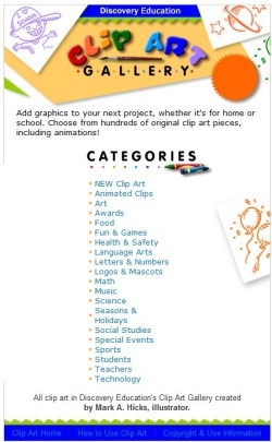 Screenshot of the Discovery Clip Art Gallery -- circa 2000
