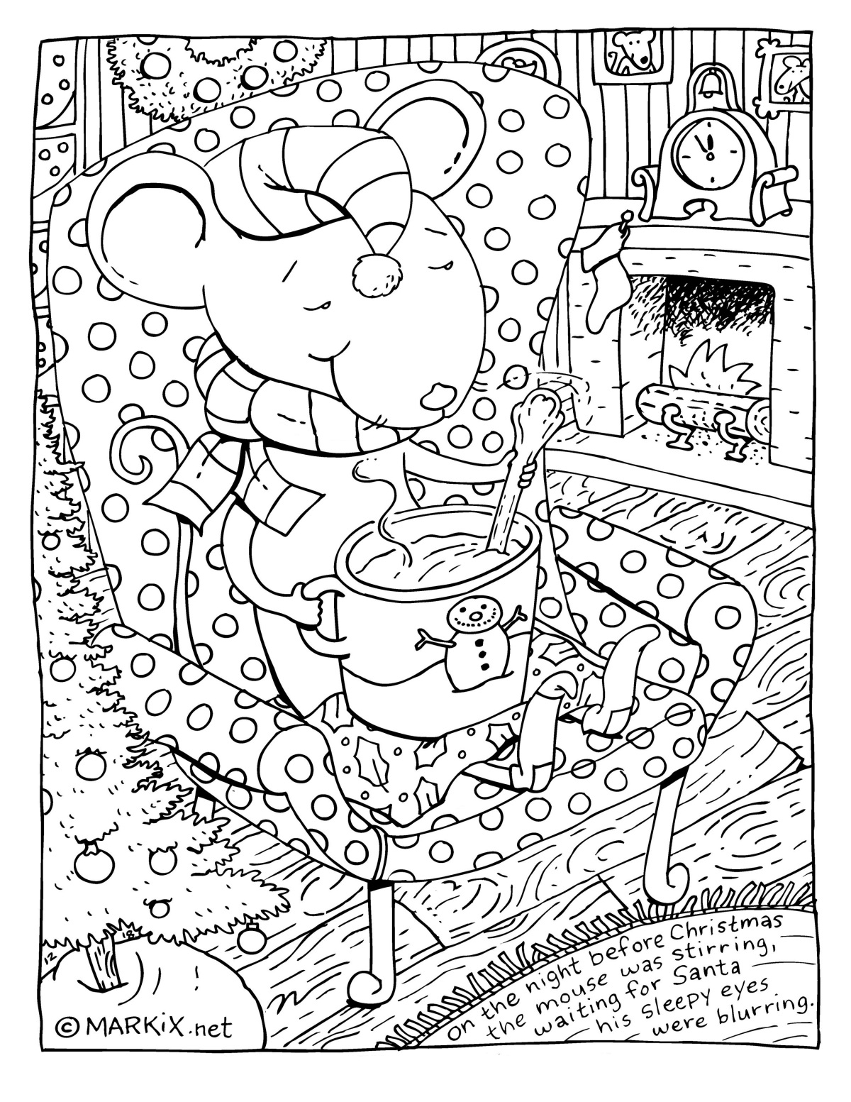 Night Before Christmas coloring page,Christmas Eve Mouse Coloring Page 